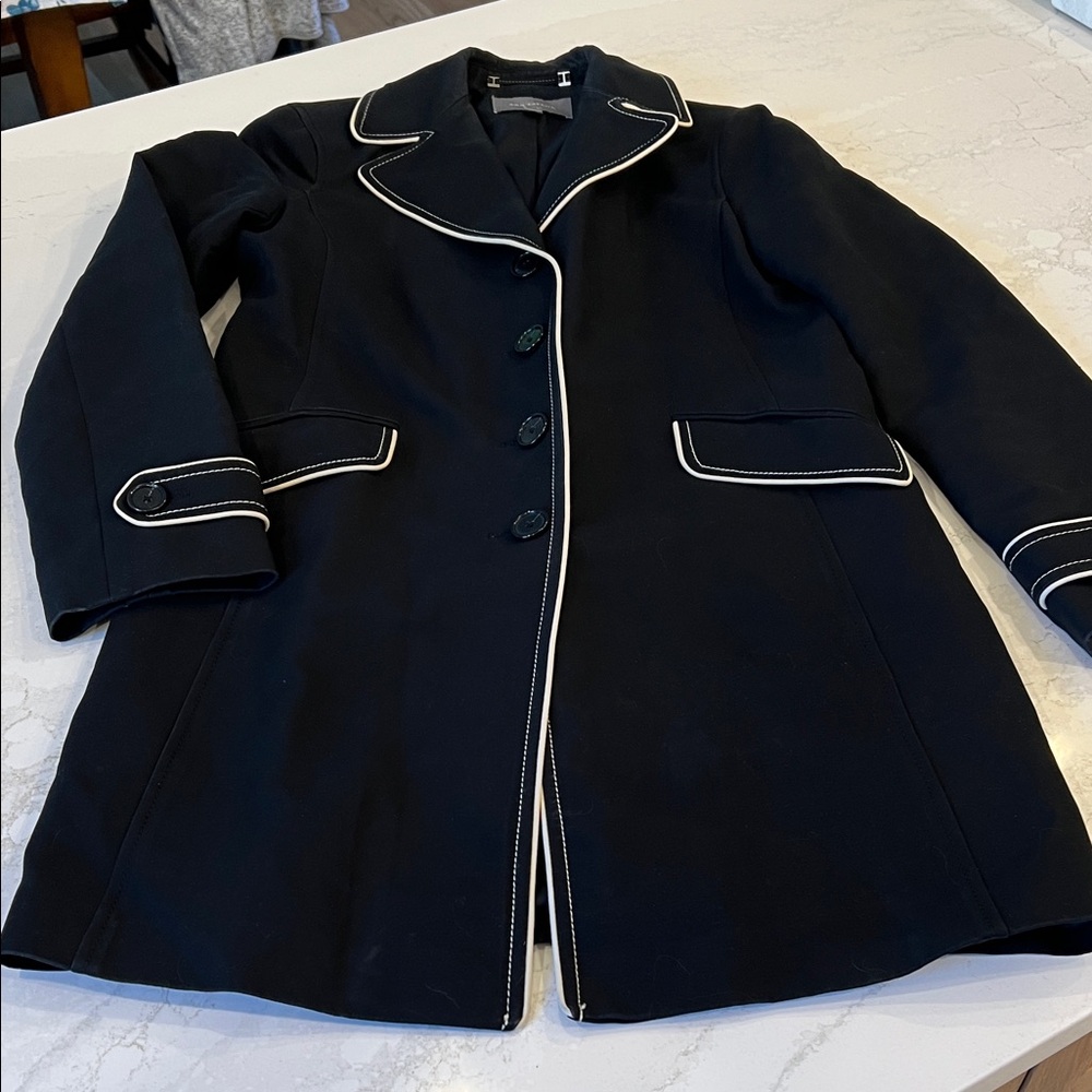Ann Taylor Black Women's Coat with White Trim